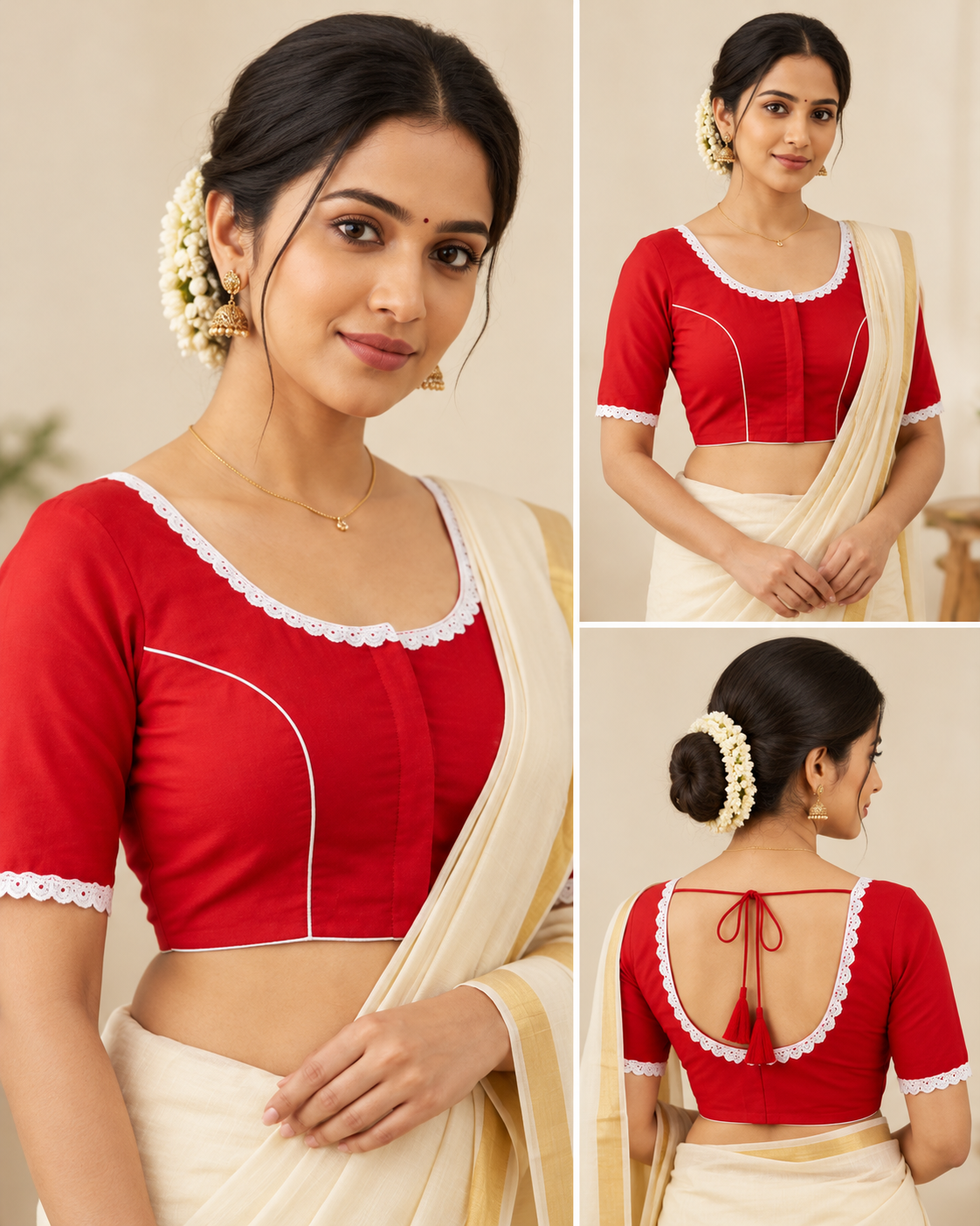 Aesthetic Heritage Weave Backless Tie-Up Saree Blouse